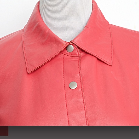 Co & Eddy Coral Leather Button-Shirt/Jacket - Picture 3 of 8